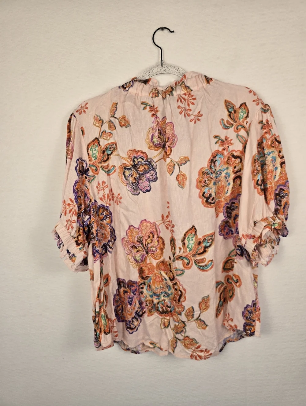 Democracy NWT Blush Floral Embroidered Peasant Blouse 1/2 Sleeve. Ladies PXL - Picture 10 of 10